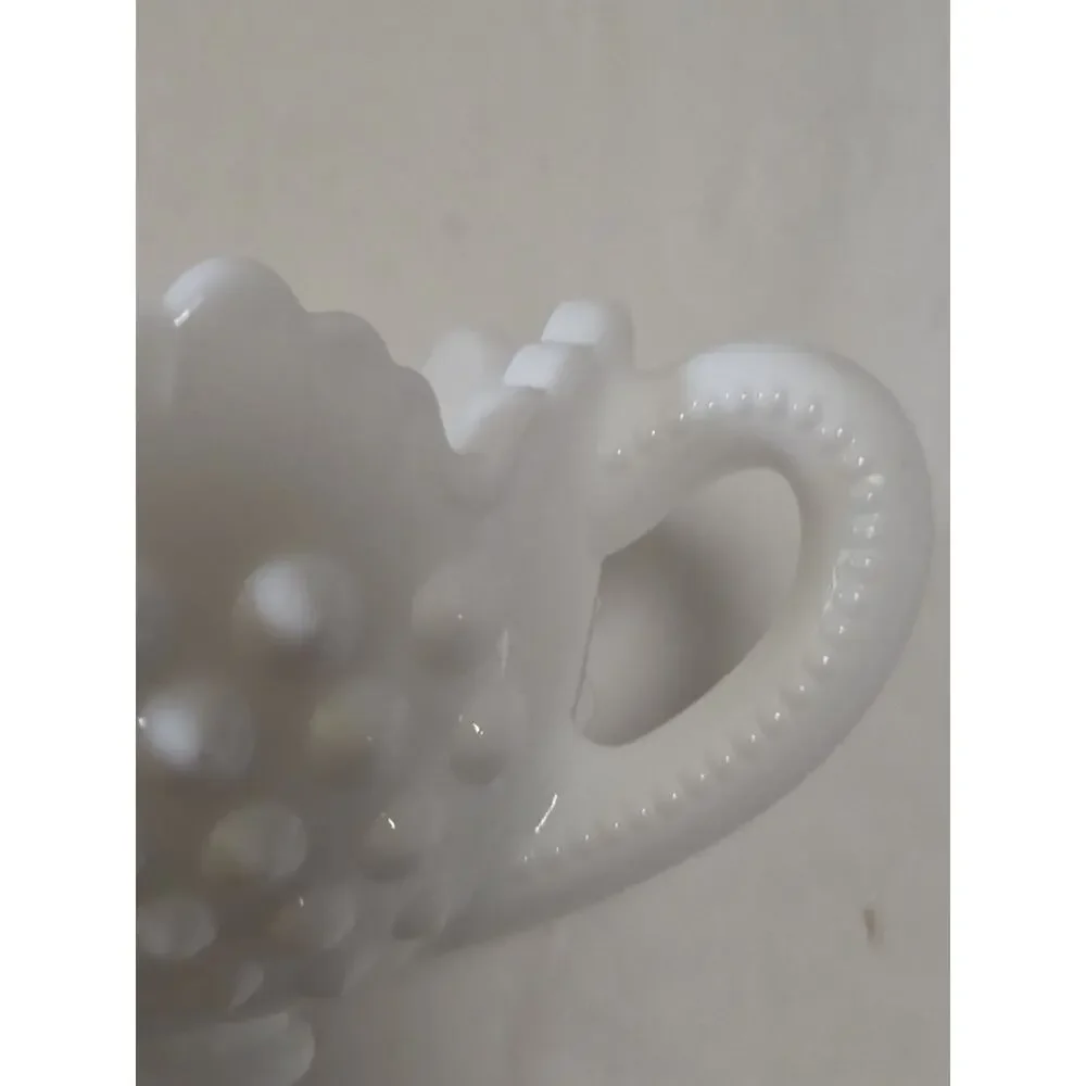 Fenton Hobnail Milk Glass Two Handled Oval Candy Nut Dish Bowl Ruffled Edge 7